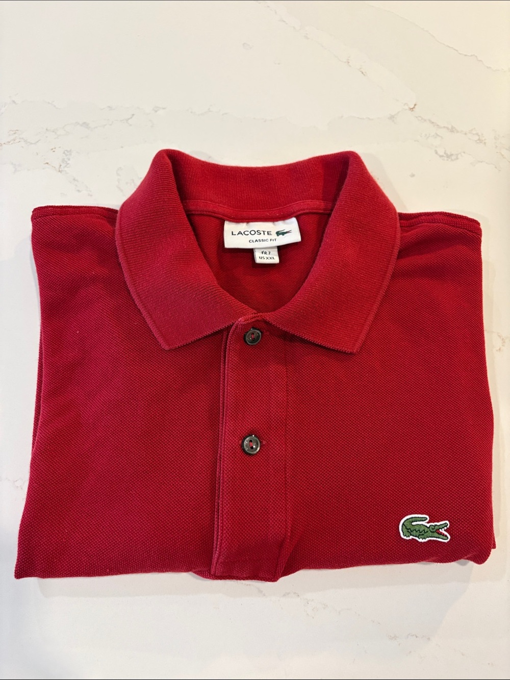 Lacoste Men’s Red Short Sleeve Polo with Green Crocodile Logo SZ XXL